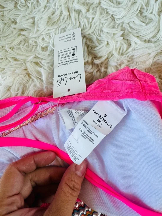 Cupshe Geometric Neon Pink 2 Piece Swimsuit - Picture 4 of 8